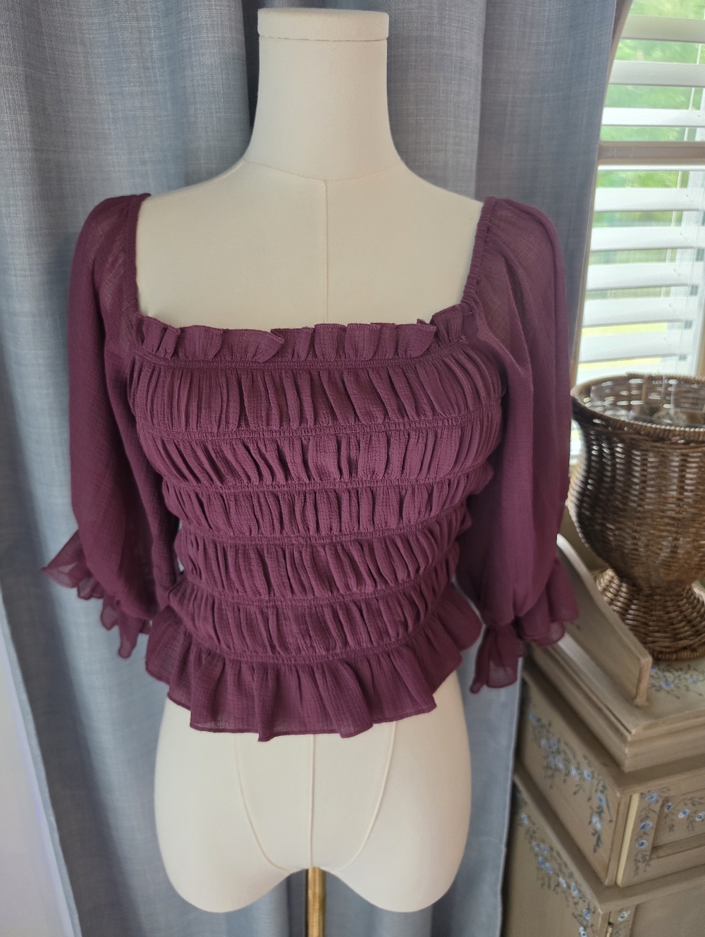 Urban Outfitters Sheer Smocked Top - Picture 2 of 5